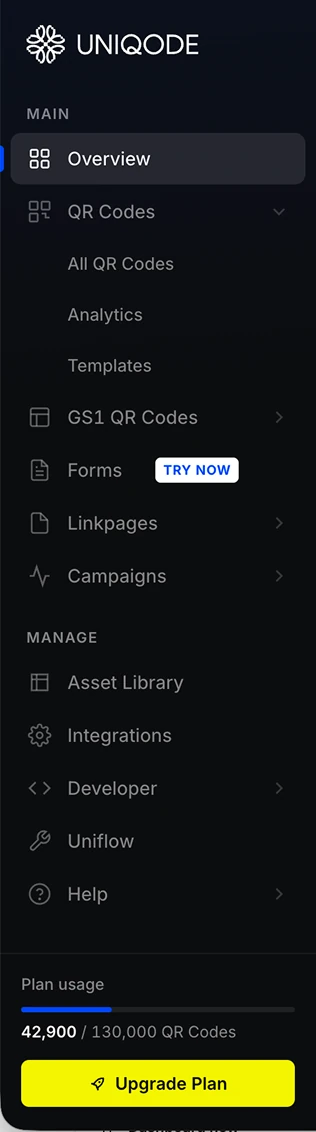 New sidebar, only QR Codes expanded
