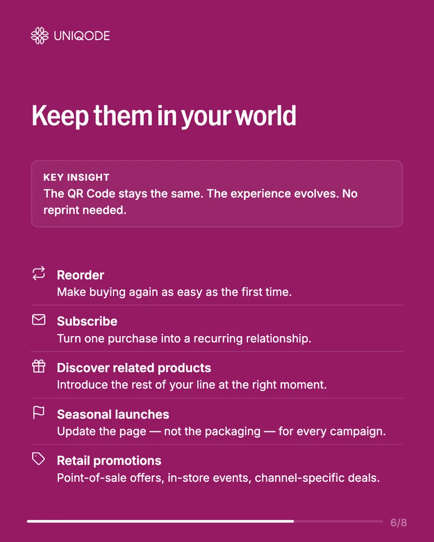 Slide 6: magenta slide, Keep them in your world, listing lifecycle moments.